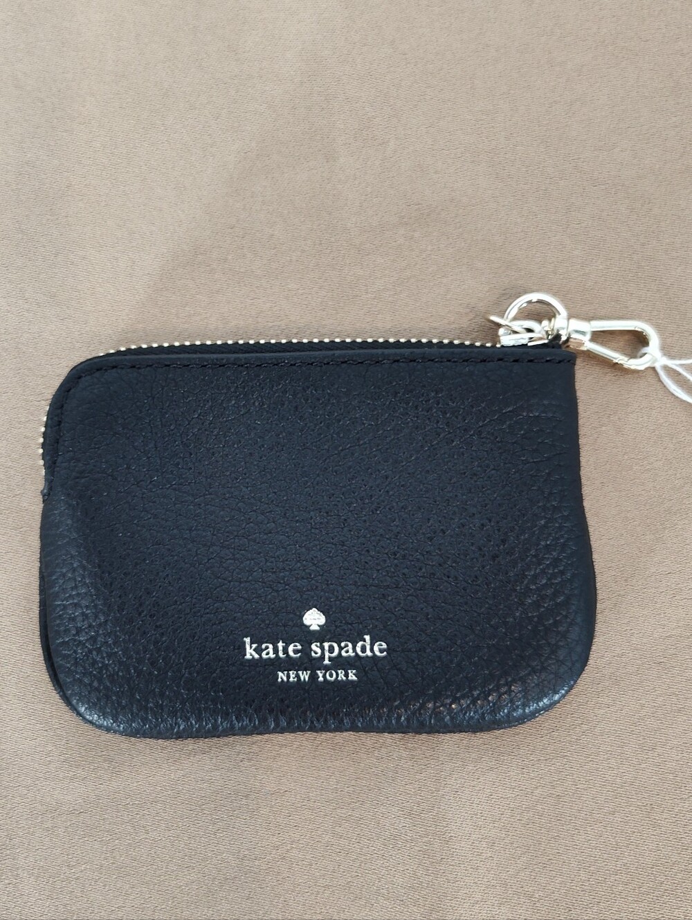 kate spade black pebbled leather Coin Pouch with gold hardware